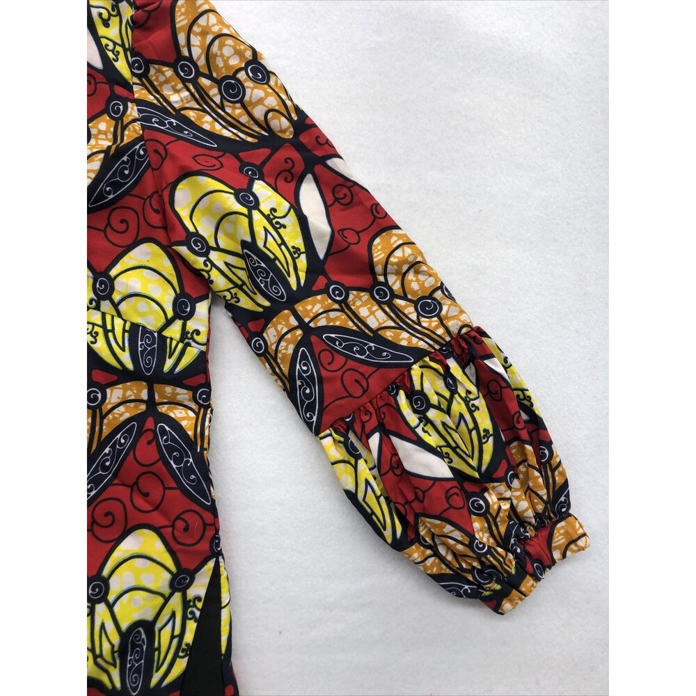 Fantabela Women's Dress Shirt Size 38 African Print Puff Sleeve Multicolor - Picture 5 of 16